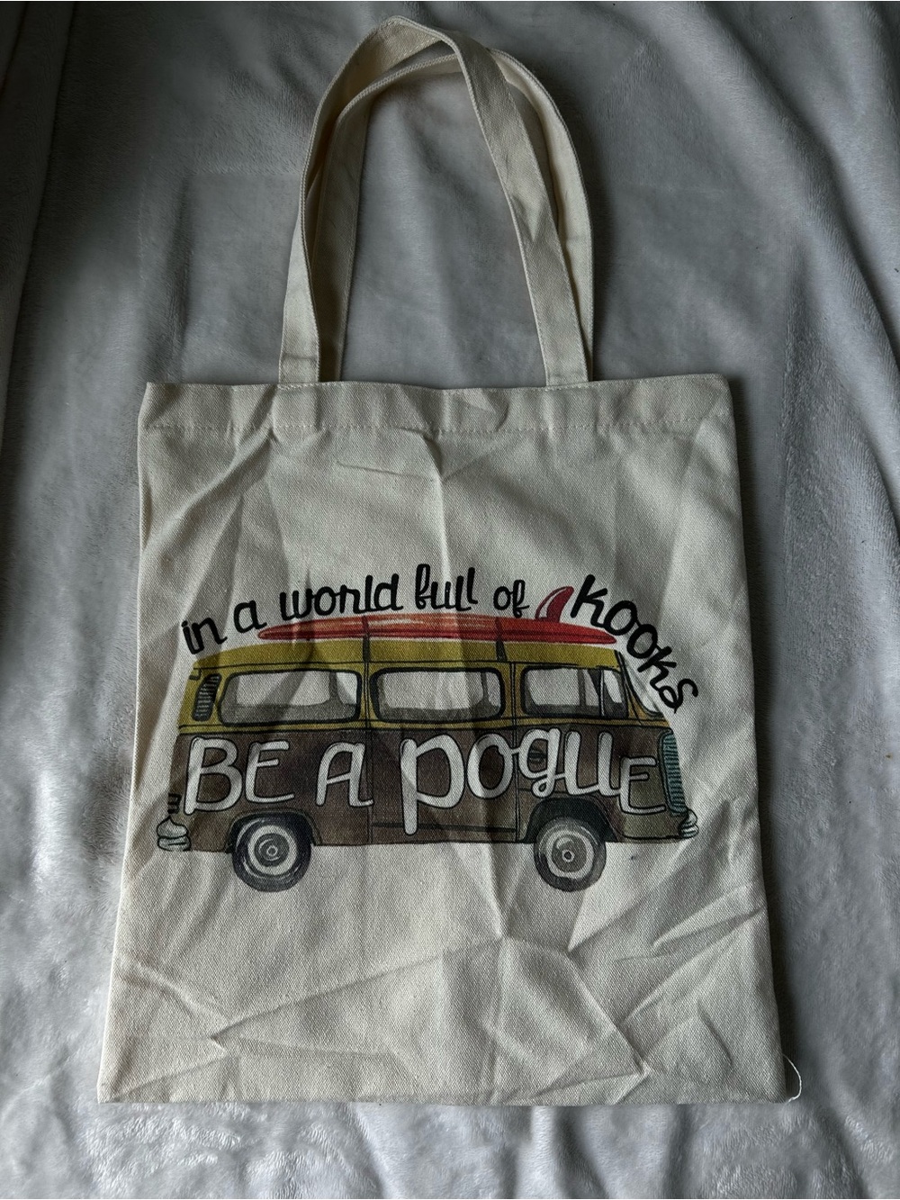 Canvas Tote Bag with Vintage Van Graphic - "Be a Pogue"